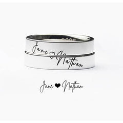 Handwriting Cross Engraving Couple Ring