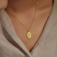 Personalized Birth Flower Oval Pendant Necklace