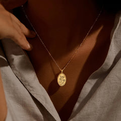 Personalized Birth Flower Oval Pendant Necklace