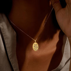 Personalized Birth Flower Oval Pendant Necklace