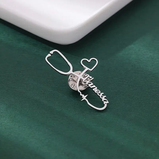 Custom Engraved Heartbeat Stethoscope Brooch