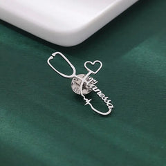 Custom Engraved Heartbeat Stethoscope Brooch
