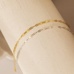 Custom Engraved Name Bar Bracelet With Dainty Paperclip Chain