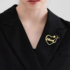 Custom Engraved Heart Design Stethoscope Brooch