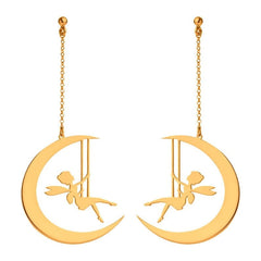Fairy on Crescent Moon Dangle Earrings