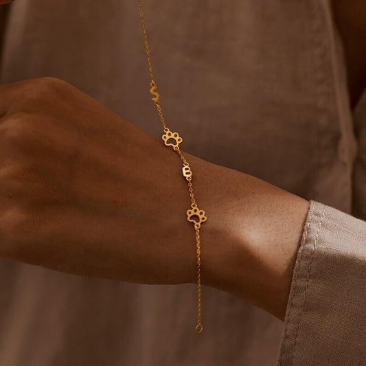 Custom Pet Initial and Paw Charm Link Bracelet