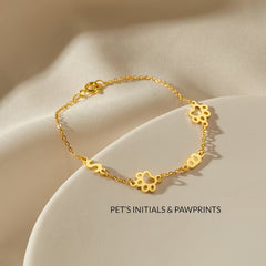Custom Pet Initial and Paw Charm Link Bracelet