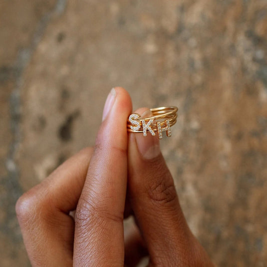 Custom Minimalist Pave Stackable Initial Ring