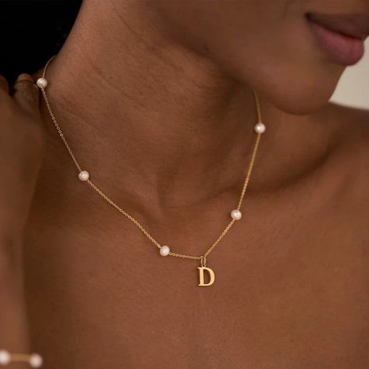 Personalized Letter Necklace with Floating Pearls