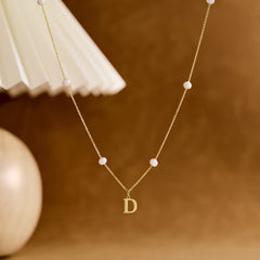 Personalized Letter Necklace with Floating Pearls