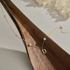Personalized Letter Necklace with Floating Pearls