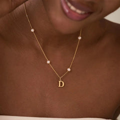 Personalized Letter Necklace with Floating Pearls