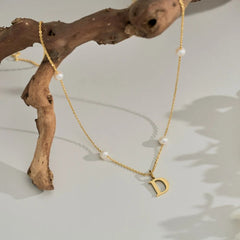 Personalized Letter Necklace with Floating Pearls