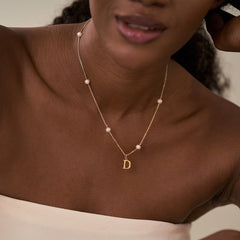 Personalized Letter Necklace with Floating Pearls