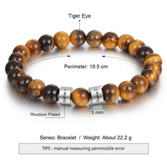 Tiger Eye Beads with Engraved Name Charms Bracelet For Men