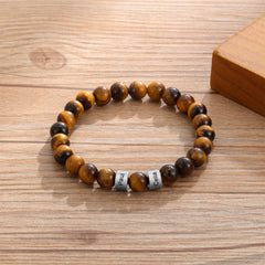 Tiger Eye Beads with Engraved Name Charms Bracelet For Men