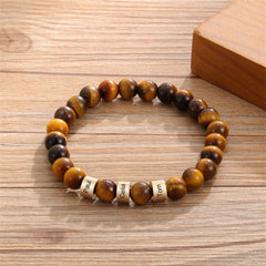 Tiger Eye Beads with Engraved Name Charms Bracelet For Men