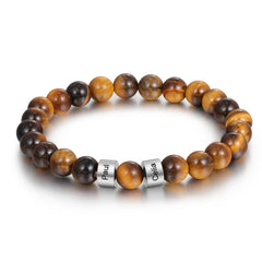 Tiger Eye Beads with Engraved Name Charms Bracelet For Men