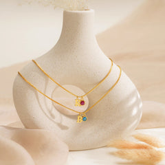 Custom Dainty Initial Birthstone Necklace with Box Chain