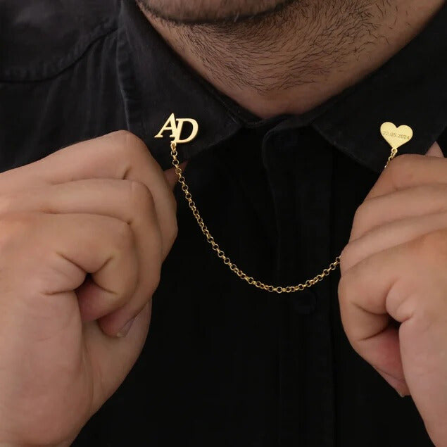 Custom Groom and Bride Letter Shirt Collar Chain Pin 1