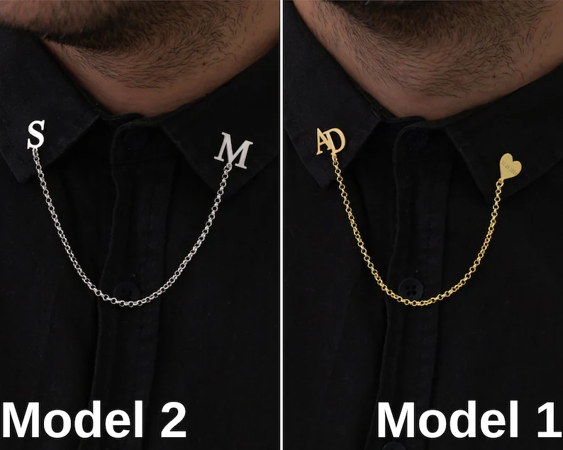 Custom Groom and Bride Letter Shirt Collar Chain Pin 1