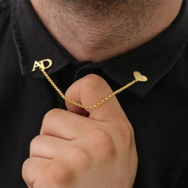 Custom Groom and Bride Letter Shirt Collar Chain Pin 2