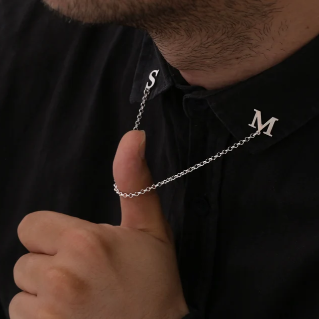 Custom Groom and Bride Letter Shirt Collar Chain Pin 3