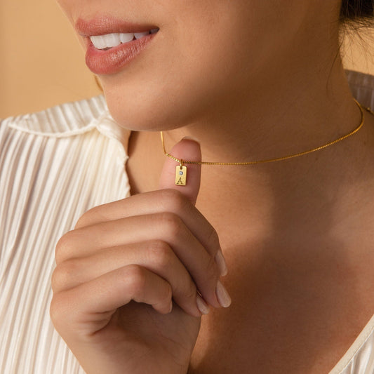 Custom Letter Mini Birthstone Tag Necklace