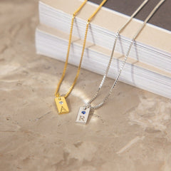 Custom Letter Mini Birthstone Tag Necklace