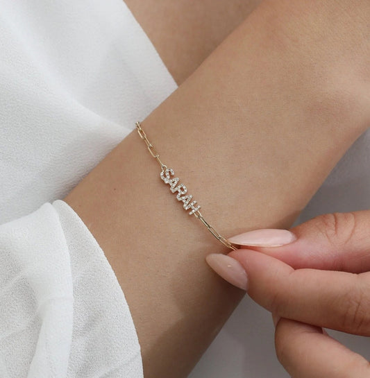 Customized Moissanite Diamond Name Bracelet With Paperclip Chain