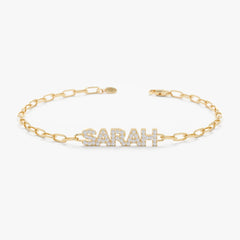 Customized Moissanite Diamond Name Bracelet With Paperclip Chain