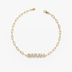 Customized Moissanite Diamond Name Bracelet With Paperclip Chain