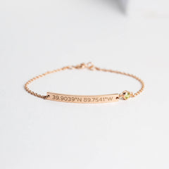 Customized Handmade Thin Coordinates Bar Bracelet