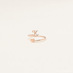 Customized Initial Letter Ring With Heart Wrap