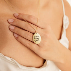 Customized Oval Fingerprint Necklace With Custom Handwriting Text