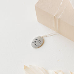 Customized Oval Fingerprint Necklace With Custom Handwriting Text