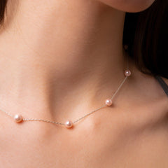 Dainty Peach Pearl Bezel Necklace