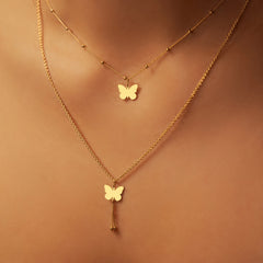 Stylish Double Layered Chain Butterfly Necklace
