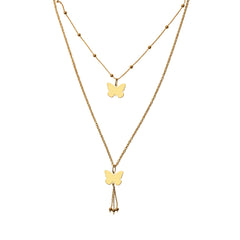 Stylish Double Layered Chain Butterfly Necklace