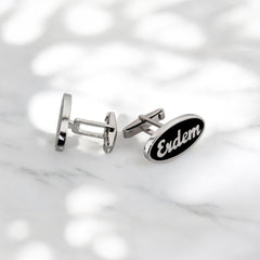 Sterling Silver Enamel Name Cufflinks For Groom