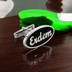 Sterling Silver Enamel Name Cufflinks For Groom