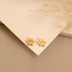 Dainty Engraved Paw Print Name Earrings