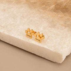 Sterling silver paw print earrings with pet name