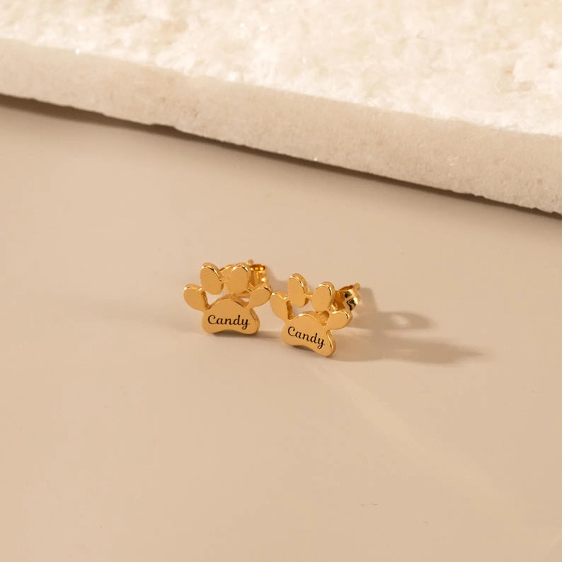 Personalized dog paw stud earrings with engraving