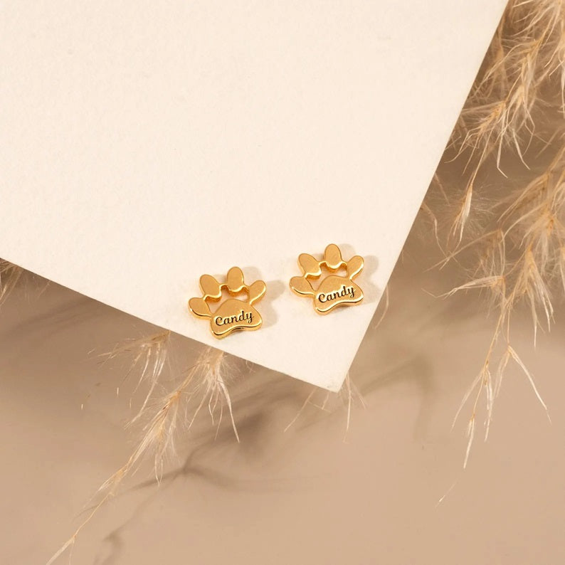 Custom paw print name earrings for pet lovers