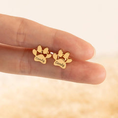 Dainty Engraved Paw Print Name Earrings