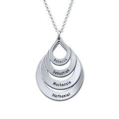 Engraved Sterling Silver Family Four Drops Necklace