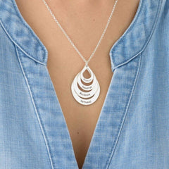 Engraved Sterling Silver Family Four Drops Necklace