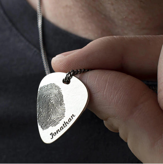 Custom Engraved Fingerprint Plectrum/Guitar Pick Necklace