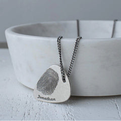 Custom Engraved Fingerprint Plectrum/Guitar Pick Necklace